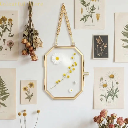 Octagonal Floating Photo Frame, Metal and Glass Pressed Flower Display, Geometric Hanging Picture Frame for Home Décor - product view 4