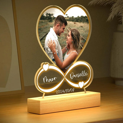 Personalized Acrylic Photo Frame Night Light, USB LED Anniversary Gift with Warm, 3-Color or 7-Color Light - product view 5