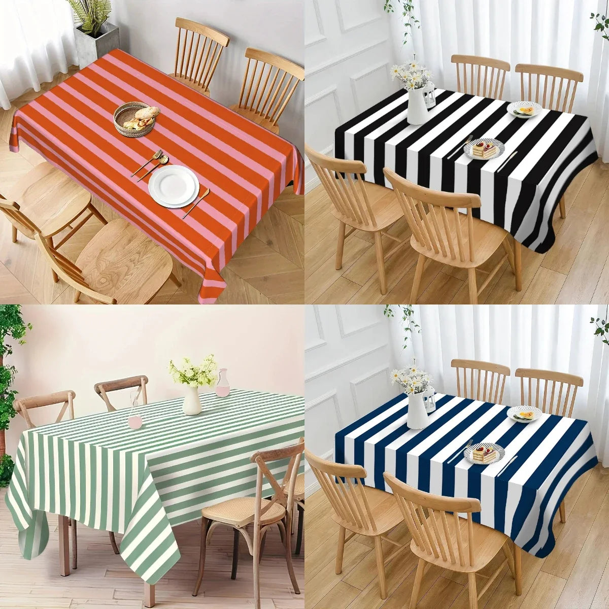 Striped Tablecloth, Waterproof Reusable Machine-Washable Blending Fabric Table Cover, Multiple Sizes for Dining, Outdoor and Parties - product view 3