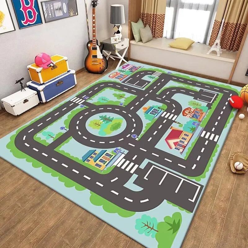 Kids City Road Play Mat, Printed 100% Polyester Rug with PVC Backing, Machine Made, Multiple Sizes for Bedroom and Indoor Floors - product view 1