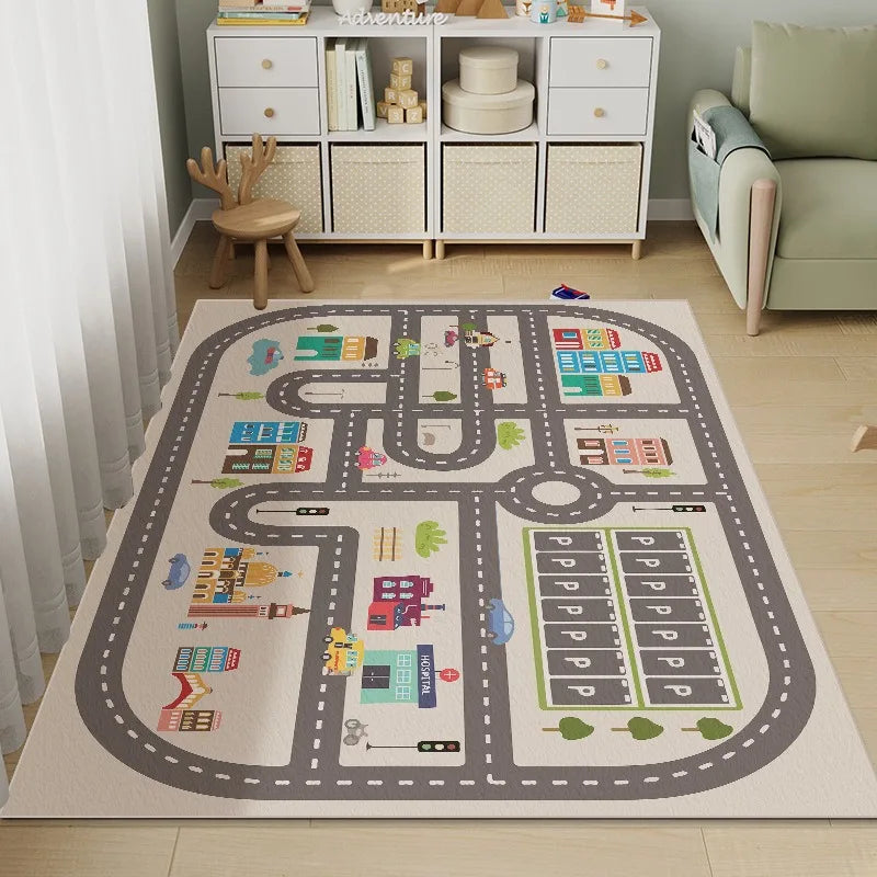 Kids City Road Play Mat, Printed 100% Polyester Rug with PVC Backing, Machine Made, Multiple Sizes for Bedroom and Indoor Floors - product view 3