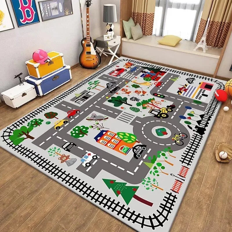 Kids City Road Play Mat, Printed 100% Polyester Rug with PVC Backing, Machine Made, Multiple Sizes for Bedroom and Indoor Floors - product view 4