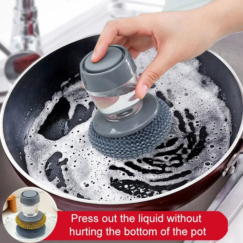 Soap Dispensing Dish Brush, Plastic Kitchen Scrubber for Washing Dishes, Pots and Pans, Portable Manual Cleaning Tool - product view 2
