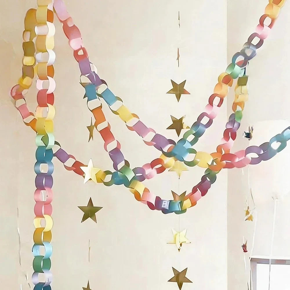 Colorful Paper Chain Garland, DIY Birthday and Wedding Party Decorations with Double-Sided Tape, 100-Piece Sets and 4 m Options - product view 6