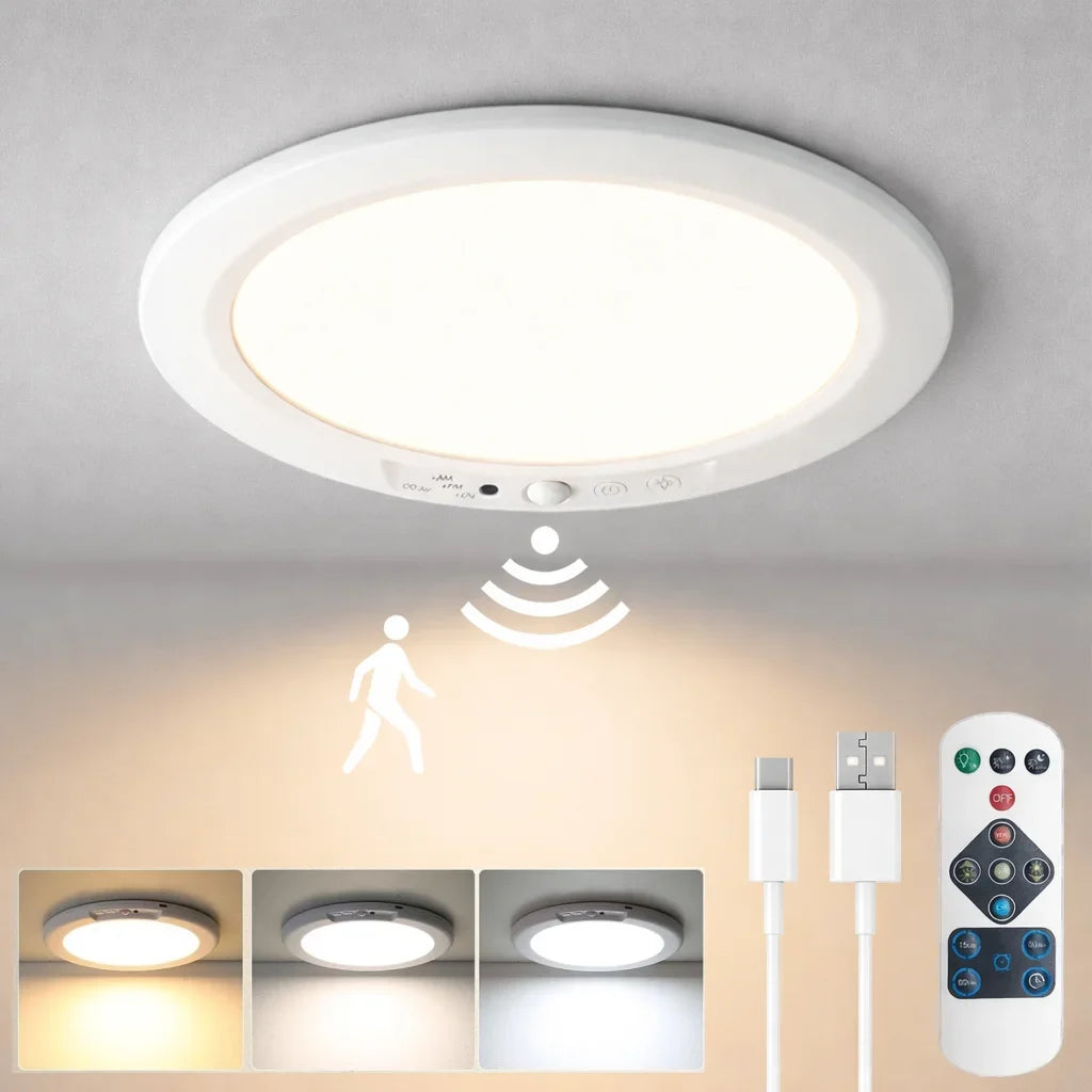 Rechargeable LED Ceiling Light, Dimmable Plastic Fixture, 12V Wireless Lamp for Bedroom, Bathroom, Corridor or Balcony - product view 3
