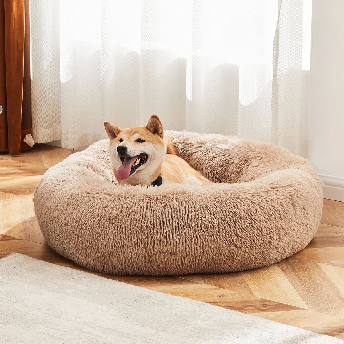 Round Plush Dog Bed, Coral Fleece Solid Pet Bed, Washable Non-Slip Design, S–XL Sizes for Dogs - product view 3