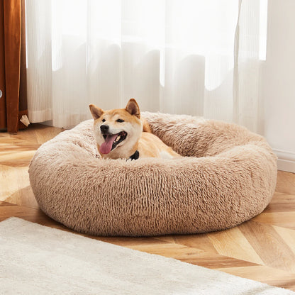 Round Plush Dog Bed, Coral Fleece Solid Pet Bed, Washable Non-Slip Design, S–XL Sizes for Dogs - product view 3