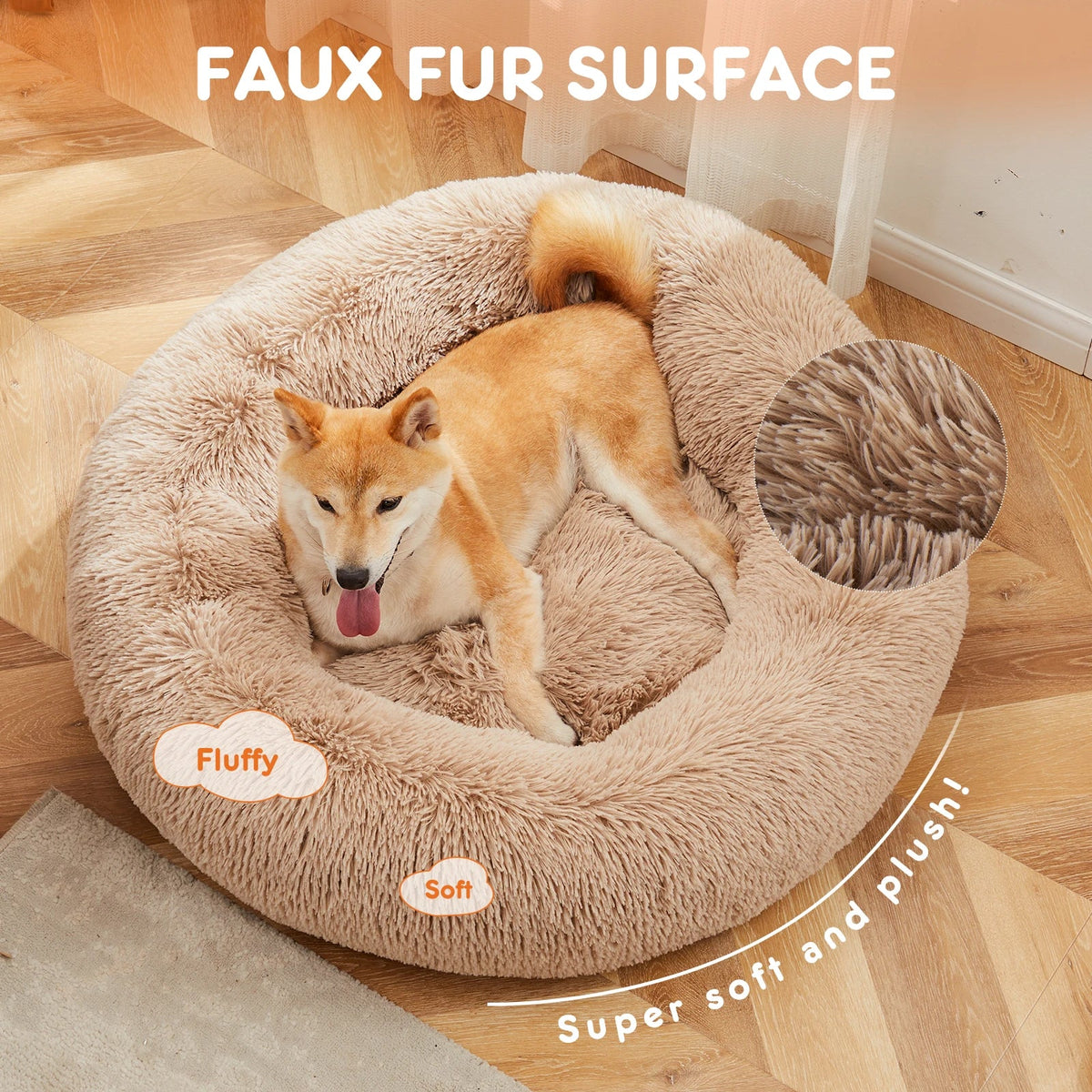Round Plush Dog Bed, Coral Fleece Solid Pet Bed, Washable Non-Slip Design, S–XL Sizes for Dogs - product view 4