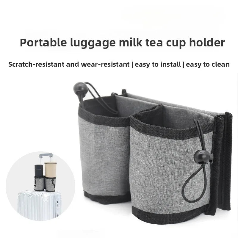 Luggage Cup Holder, Hands-Free Fabric Travel Drink Sleeve for Suitcase, Lightweight Organizer in Blue, Gray, Pink or Black - product view 5