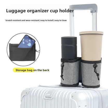 Luggage Cup Holder, Hands-Free Fabric Travel Drink Sleeve for Suitcase, Lightweight Organizer in Blue, Gray, Pink or Black - product view 6