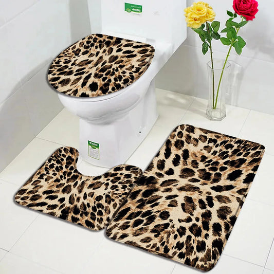 Modern Geometric Bathroom Mat Set, Machine-Made Suede Floor Rug Options, 40x60 to 50x80 cm, 3-Piece Style Choices - product view 1