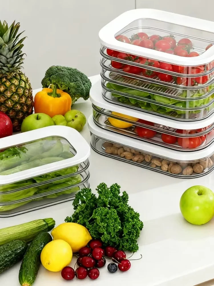 Stackable Food Storage Container, Reusable Plastic Meat and Lunch Box with Lid, 2-Layer or 3-Layer Fridge Organizer - product view 4
