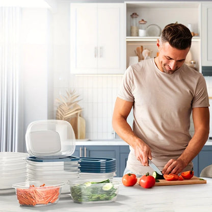Stackable Plastic Food Storage Containers with Blue Lids and Measurement Markings, Transparent Pantry Containers - product view 3