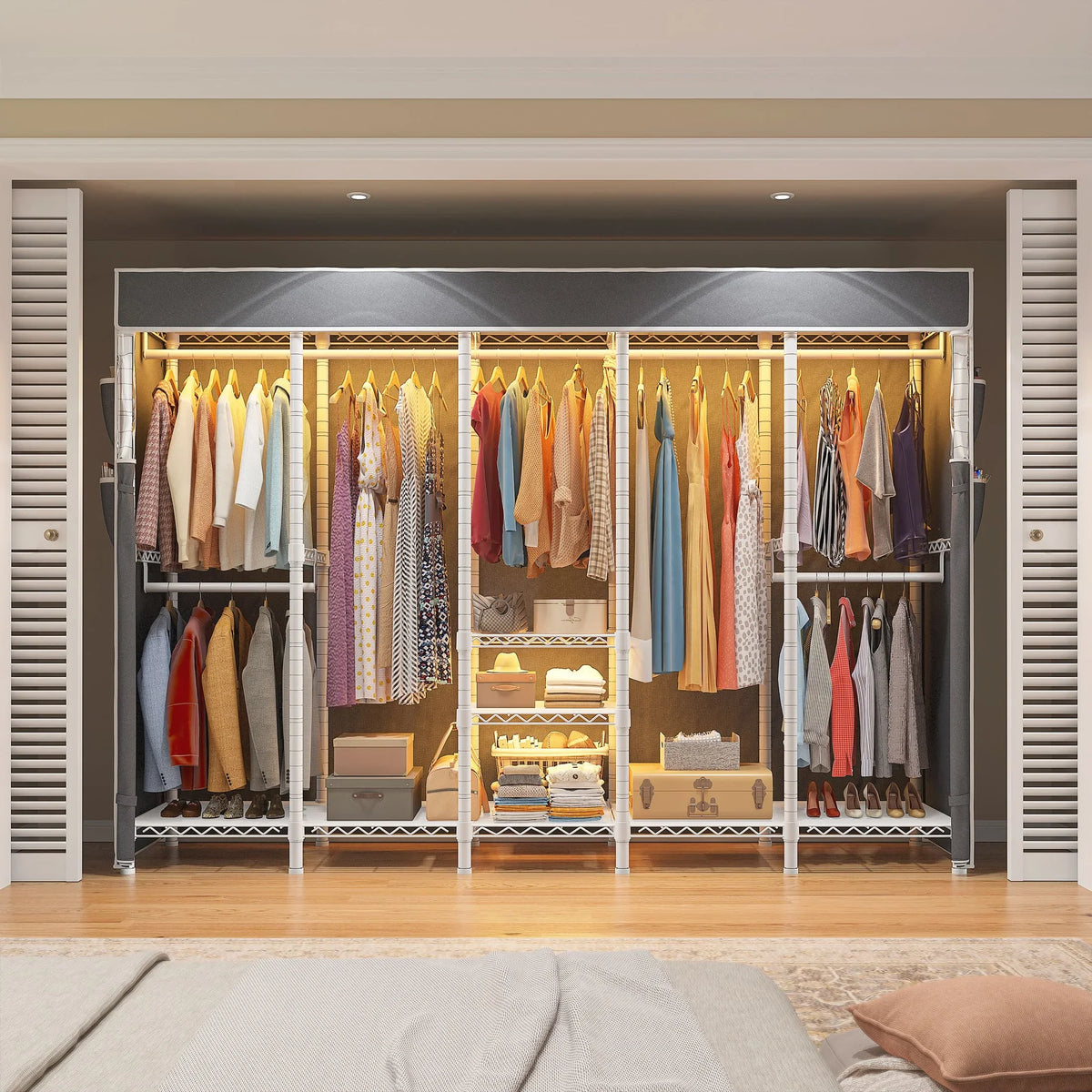 Extra-Large Freestanding Garment Rack with Cover, 8 Shelves, 5 Hanging Rods, 13 Compartments, 1,200 lb Capacity - product view 1