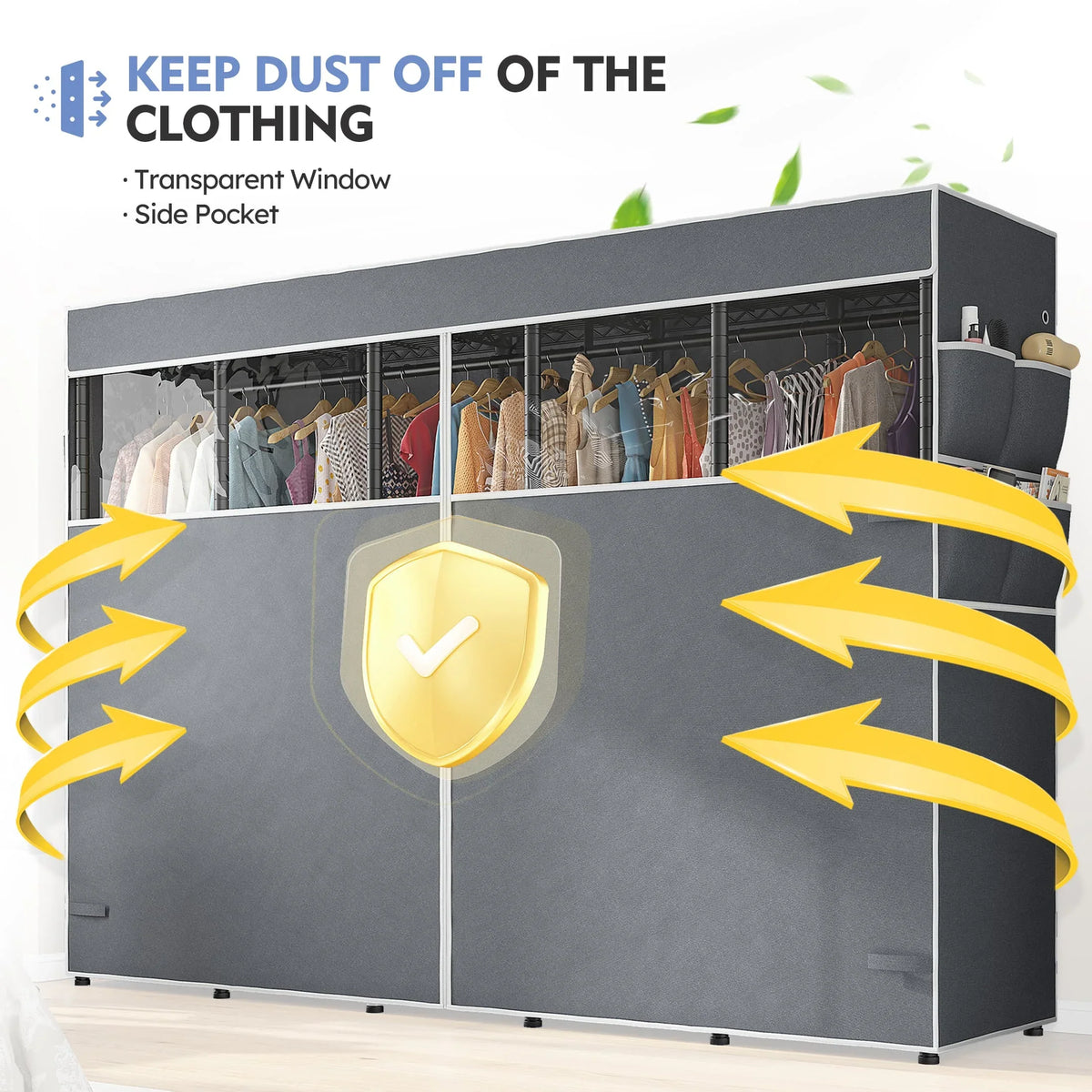 Extra-Large Freestanding Garment Rack with Cover, 8 Shelves, 5 Hanging Rods, 13 Compartments, 1,200 lb Capacity - product view 3