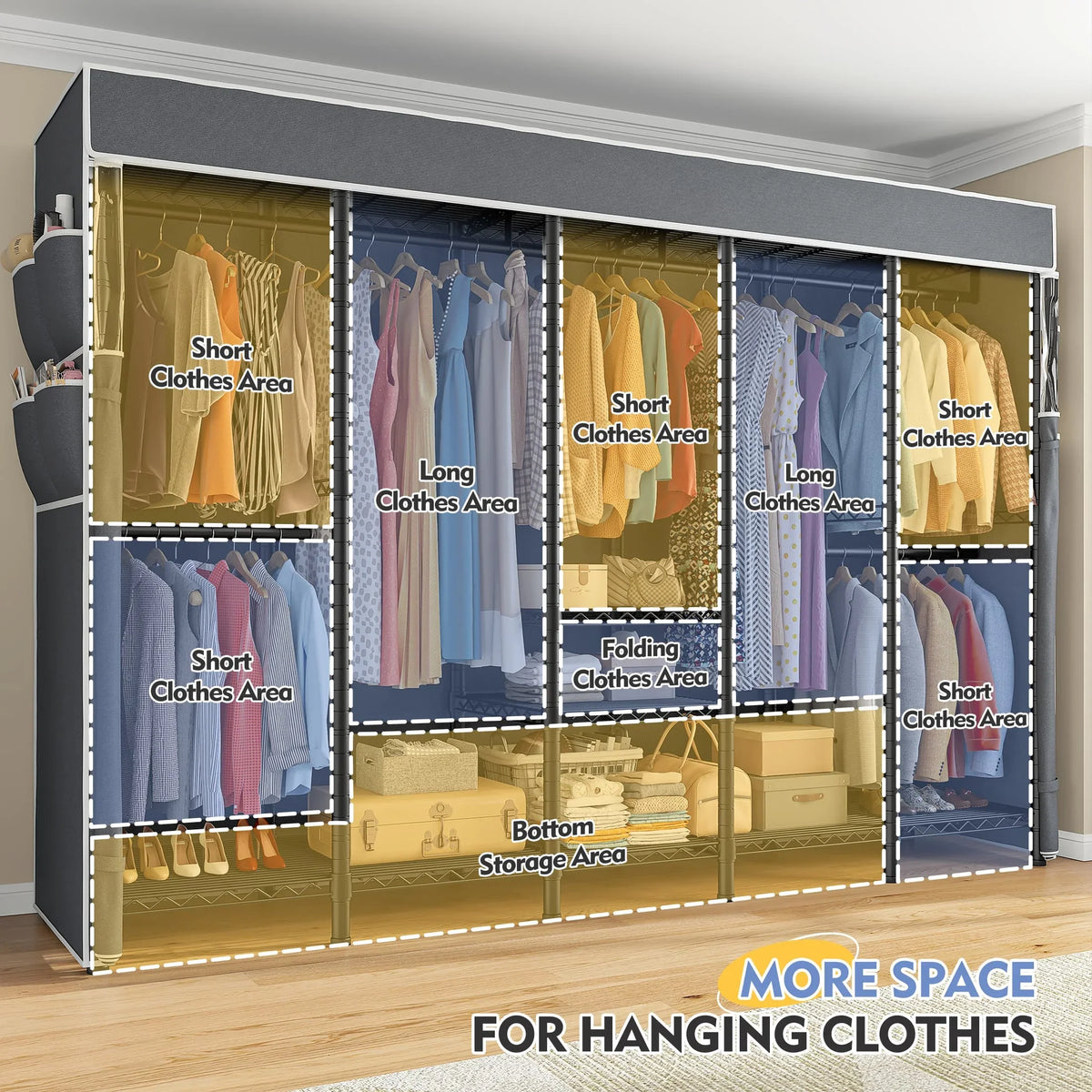 Extra-Large Freestanding Garment Rack with Cover, 8 Shelves, 5 Hanging Rods, 13 Compartments, 1,200 lb Capacity - product view 4