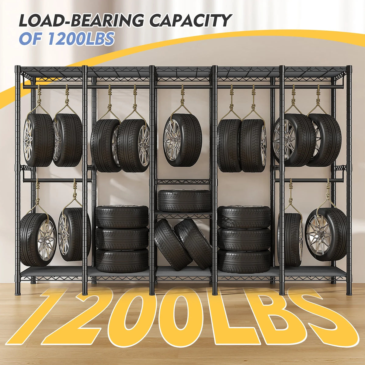 Extra-Large Freestanding Garment Rack with Cover, 8 Shelves, 5 Hanging Rods, 13 Compartments, 1,200 lb Capacity - product view 6