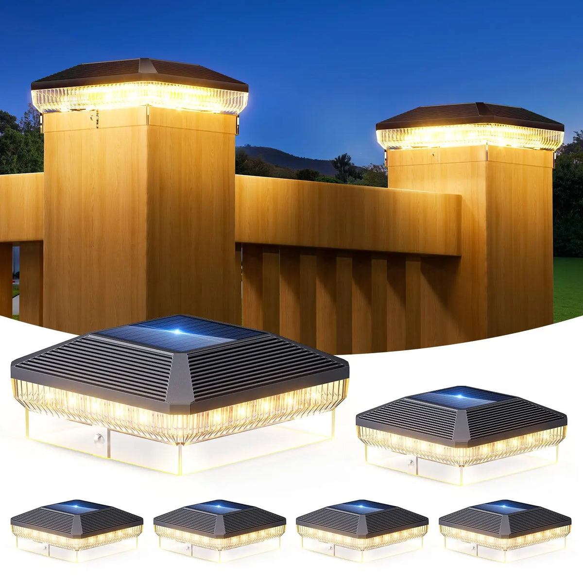Solar Post Cap Light, 3 Color Modes, 40 LEDs, 30 Lumens, Automatic 5V Lighting for 4x4 Vinyl and Wooden Fence Posts - product view 3