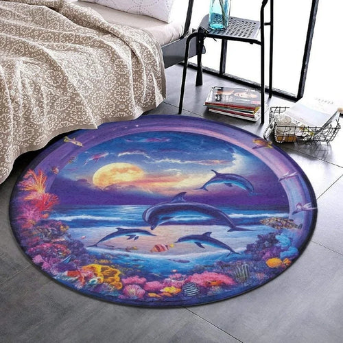Round Sea Turtle Area Rug, Printed 100% Polyester, Non-Slip Floor Mat, 3 Sizes for Kids' Bedroom and Playroom Décor - product view 1