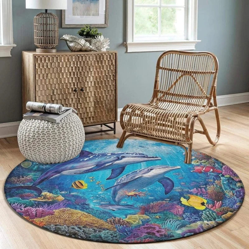 Round Sea Turtle Area Rug, Printed 100% Polyester, Non-Slip Floor Mat, 3 Sizes for Kids' Bedroom and Playroom Décor - product view 3