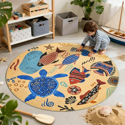Round Sea Turtle Area Rug, Printed 100% Polyester, Non-Slip Floor Mat, 3 Sizes for Kids' Bedroom and Playroom Décor - product view 4
