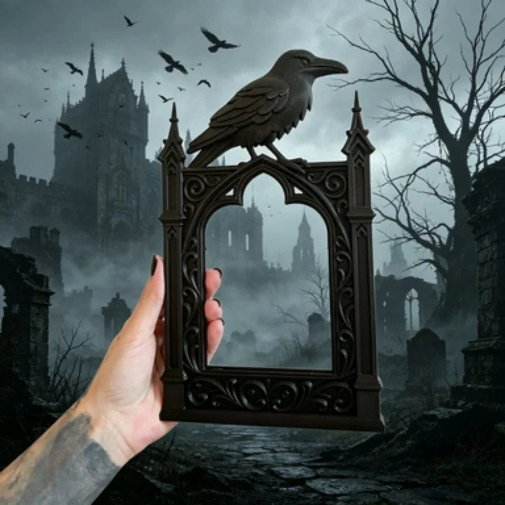 Black Gothic Crow Photo Frame, Irregular Plastic PLA Design, Classic Spooky Display Accent and Storage Box Decor - product view 2