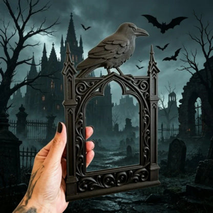 Black Gothic Crow Photo Frame, Irregular Plastic PLA Design, Classic Spooky Display Accent and Storage Box Decor - product view 5