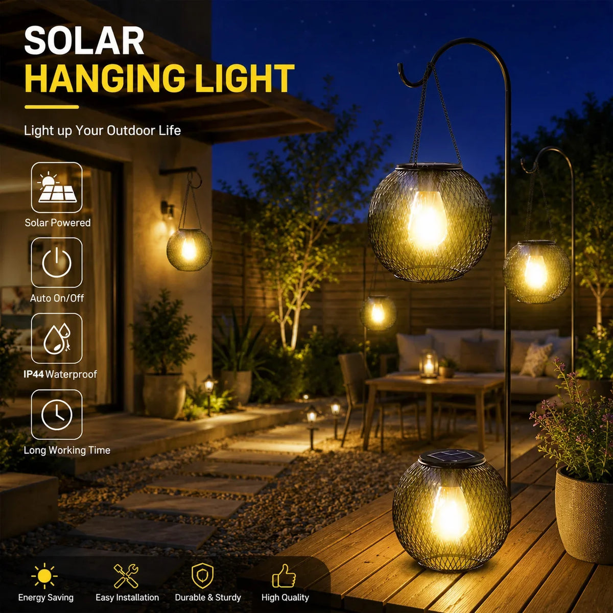 Solar Fence Lights, Warm White LED Hanging Outdoor Path Lights with Self-Contained Installation for Garden, Porch and Patio - product view 4