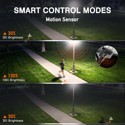 Solar Security Light, 9000 LED Outdoor Area Lamp with Motion Sensor, Dusk-to-Dawn Control, Remote, Aluminum Housing for Parking Lots - product view 6