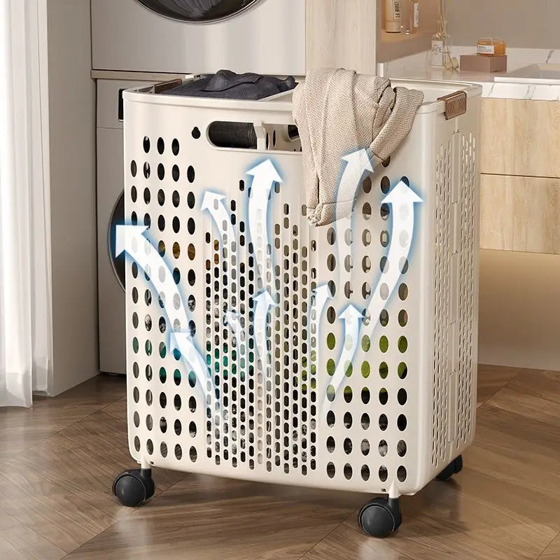 Foldable Clothes Hamper, Large-Capacity Reusable Laundry Basket with Wheels and Divider-Free Design for Bathroom Storage - product view 1