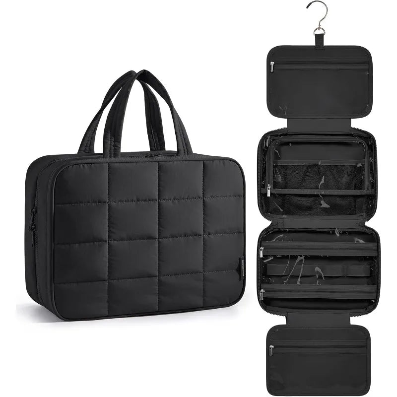 Foldable Expandable Hanging Toiletry Bag, Solid Travel Cosmetic Organizer with Fashion Design in Black, Pink or White - product view 1