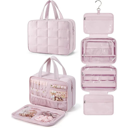 Foldable Expandable Hanging Toiletry Bag, Solid Travel Cosmetic Organizer with Fashion Design in Black, Pink or White - product view 2