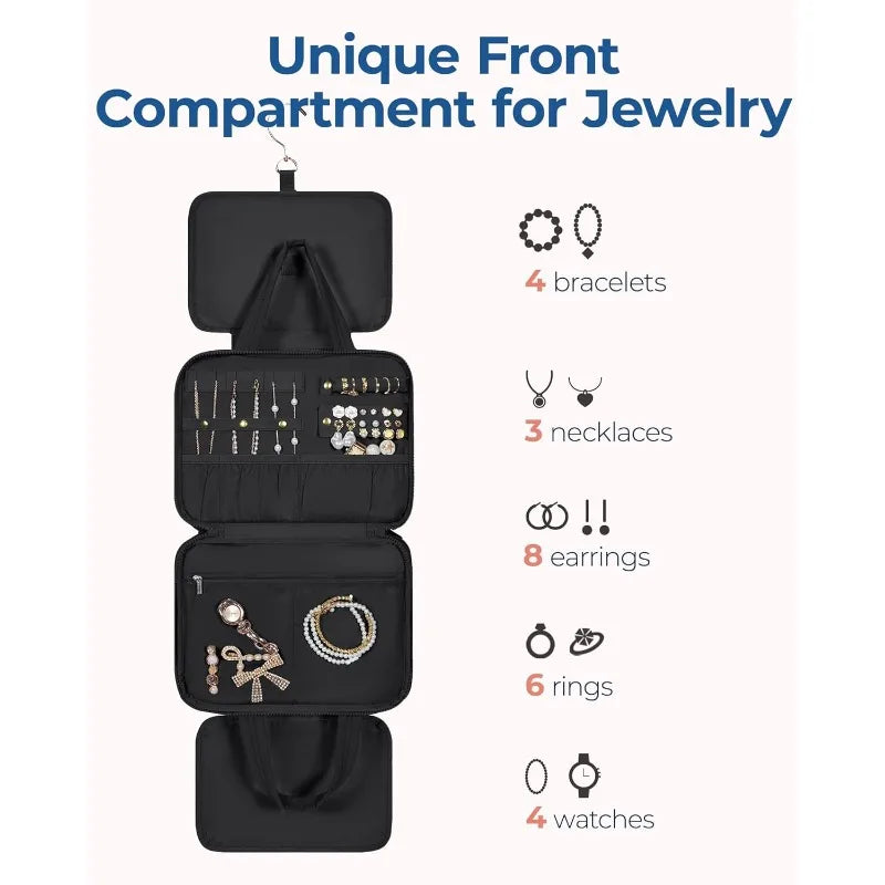 Foldable Expandable Hanging Toiletry Bag, Solid Travel Cosmetic Organizer with Fashion Design in Black, Pink or White - product view 4