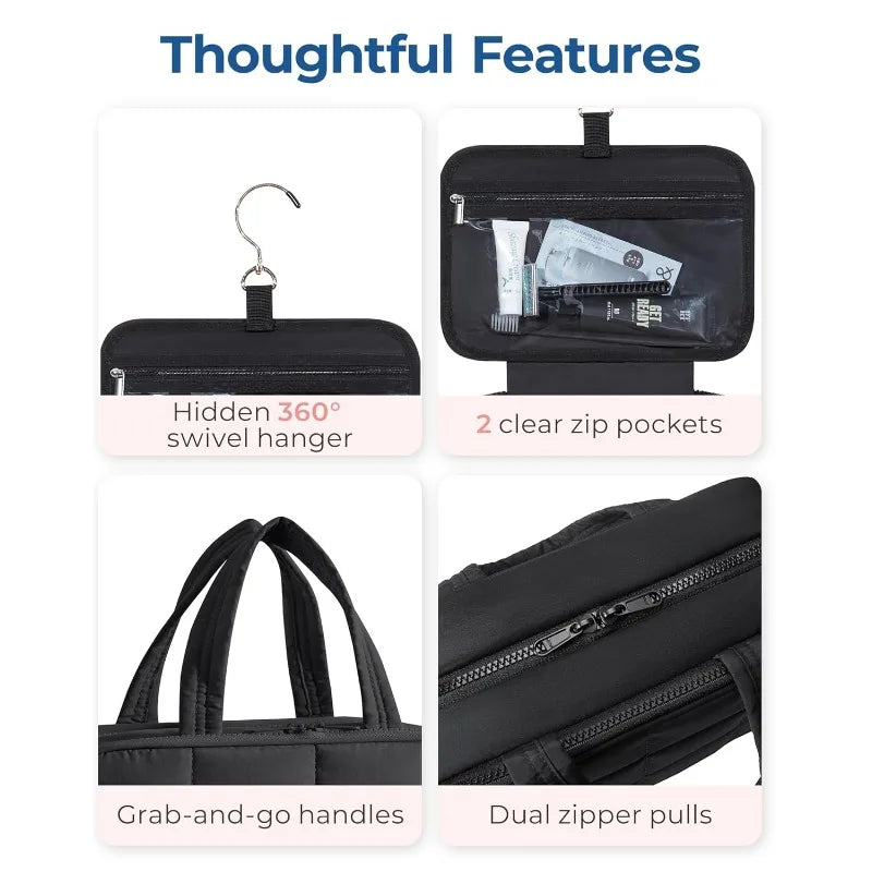 Foldable Expandable Hanging Toiletry Bag, Solid Travel Cosmetic Organizer with Fashion Design in Black, Pink or White - product view 6