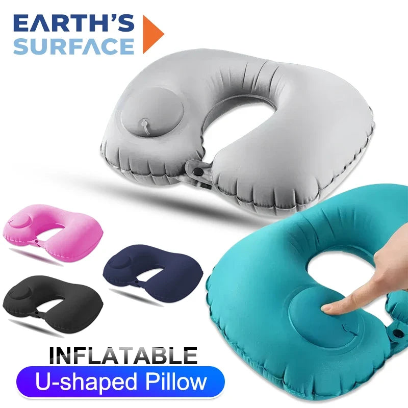 Press-On Inflatable Travel Pillow, Foldable Portable U-Shaped Neck Support with Leak-Proof Device for Flights and Trips - product view 6
