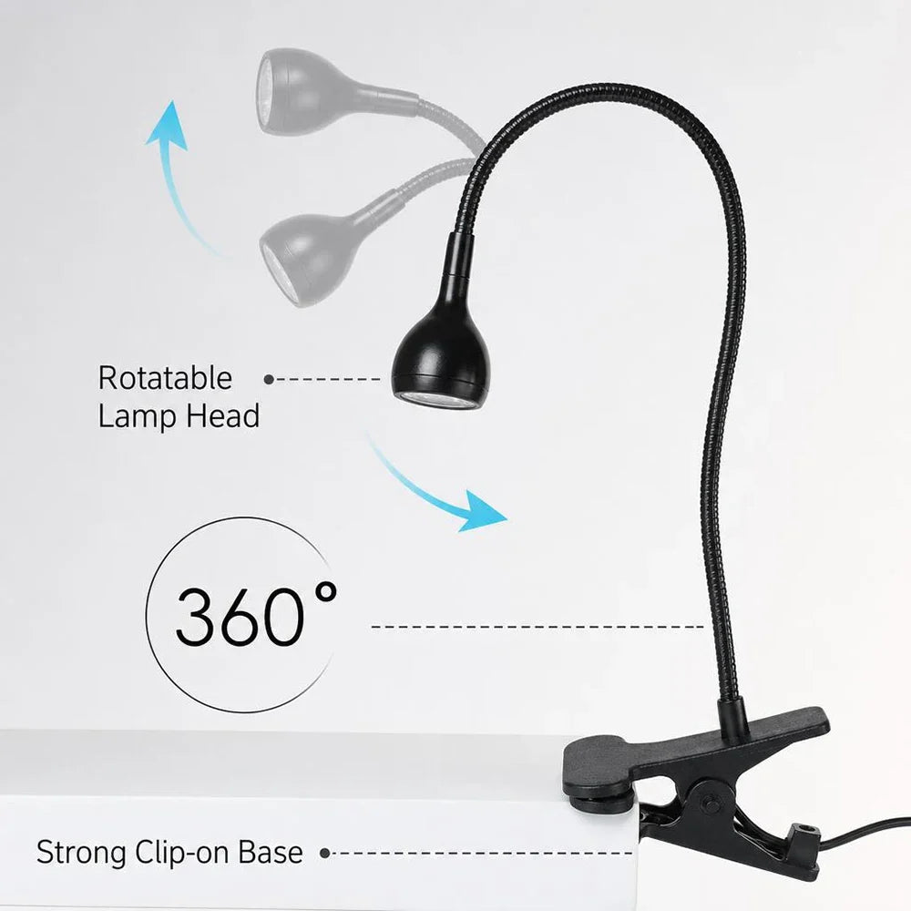 USB Clip-On Reading Lamp, Flexible Gooseneck, 5W DC Desk Light with Included Bulb for Laptop, Bed Headboard and Study - product view 5