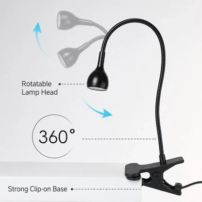 USB Clip-On Reading Lamp, Flexible Gooseneck, 5W DC Desk Light with Included Bulb for Laptop, Bed Headboard and Study - product view 5