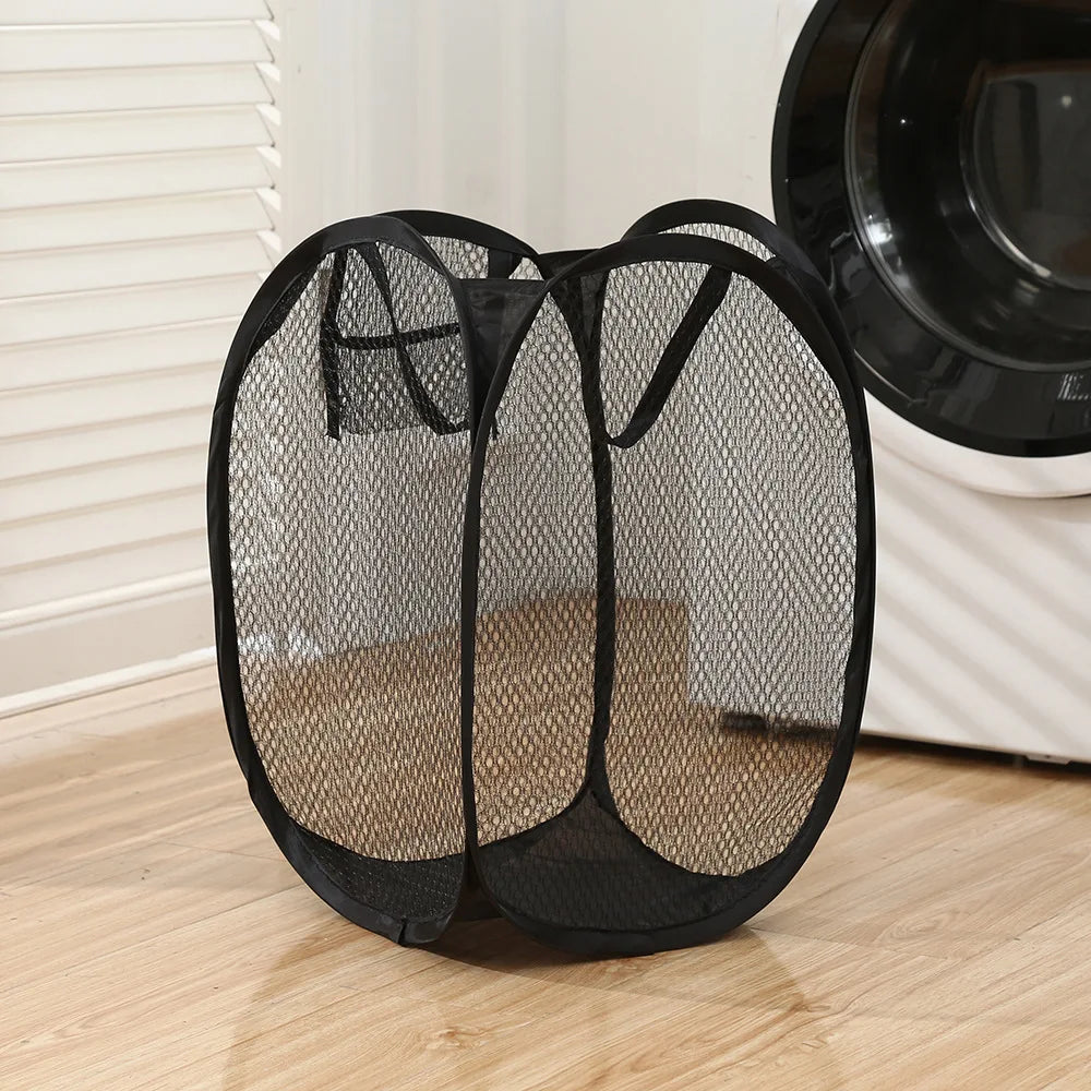 Collapsible Clothes Hamper, Reusable Polyester Mesh Laundry Basket with Handles for Clothes, Socks, Toys and Dorm Storage - product view 1