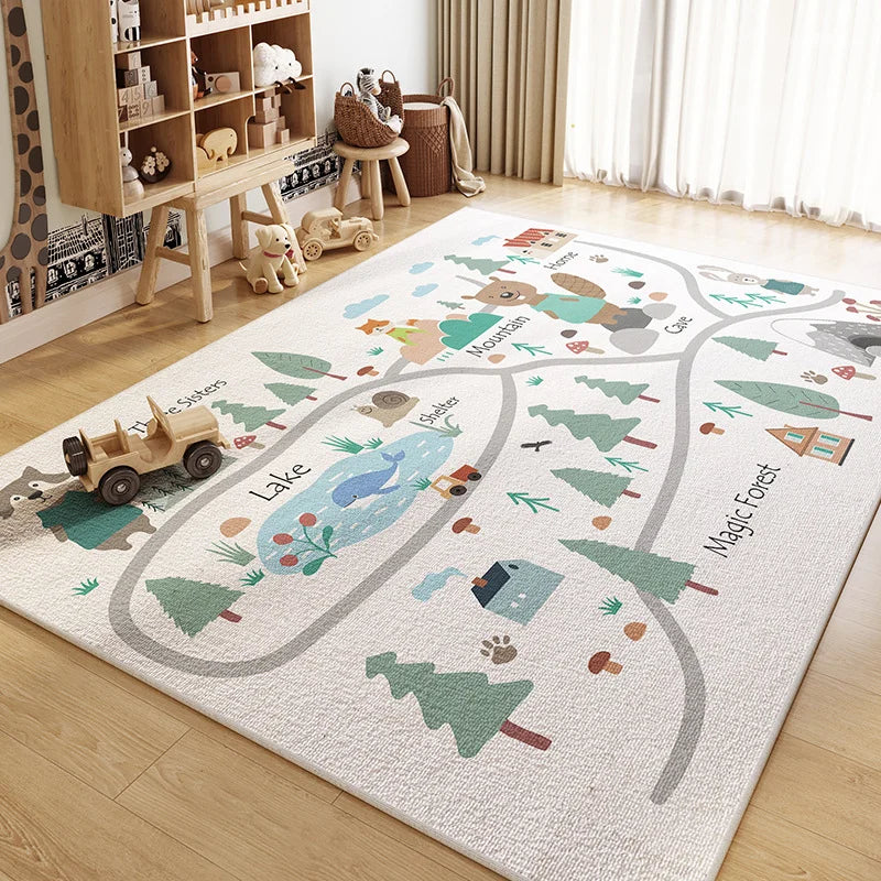 Kids Hopscotch Play Rug, Cartoon Rectangle Carpet with Polyester Surface and PVC Backing in 10 Sizes - product view 1