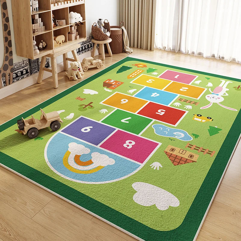 Kids Hopscotch Play Rug, Cartoon Rectangle Carpet with Polyester Surface and PVC Backing in 10 Sizes - product view 4