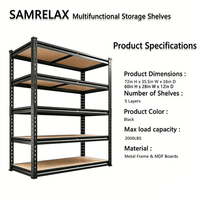 Iron Floor Storage Shelving Unit with Metal Frame for Garage, Pantry, Basement or Workshop, Assembly Required, Black or Gray - product view 4