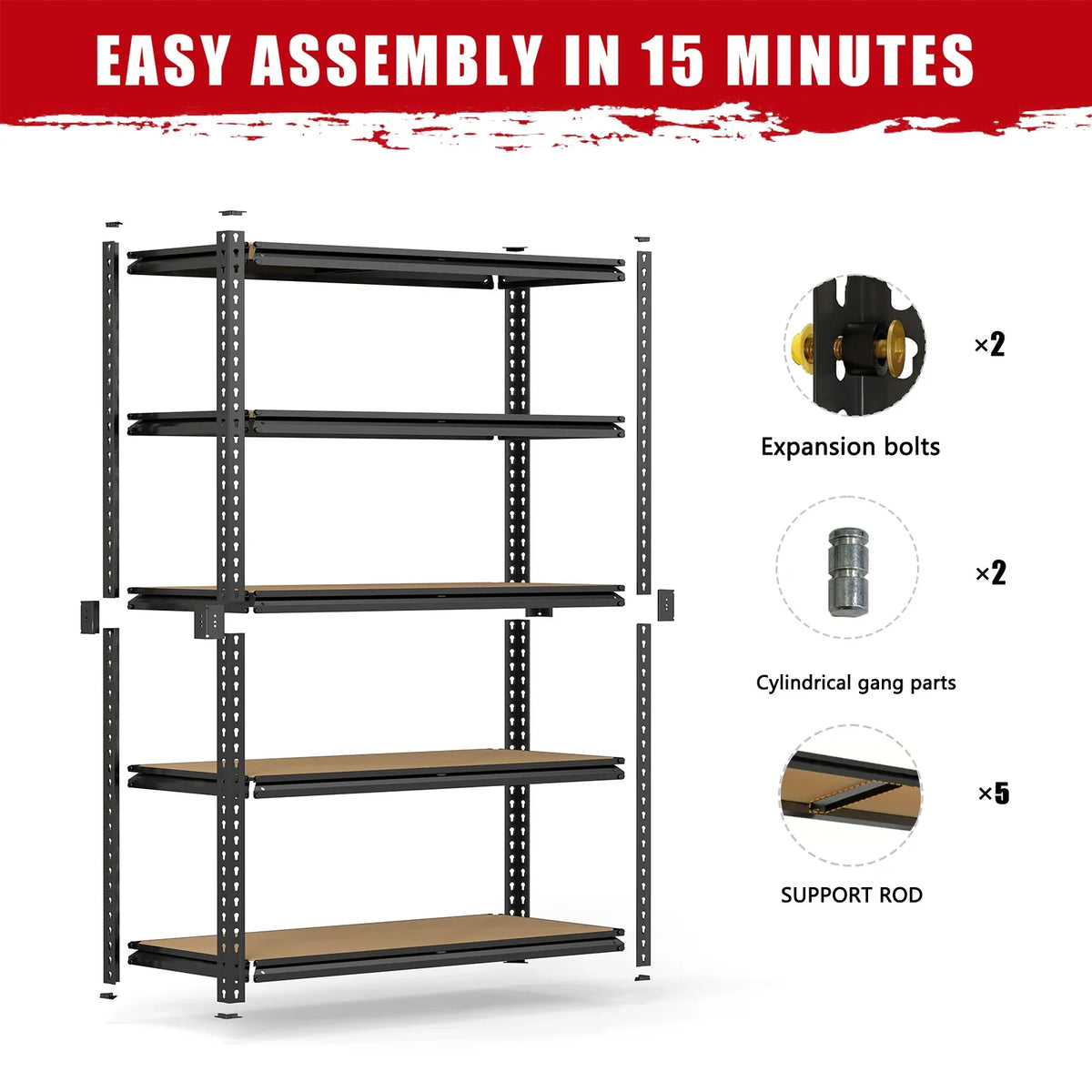 Iron Floor Storage Shelving Unit with Metal Frame for Garage, Pantry, Basement or Workshop, Assembly Required, Black or Gray - product view 5