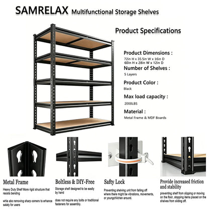 Iron Floor Storage Shelving Unit with Metal Frame for Garage, Pantry, Basement or Workshop, Assembly Required, Black or Gray - product view 6