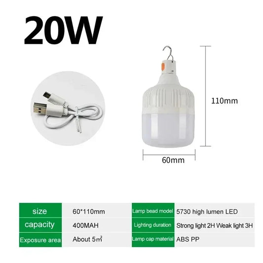 Rechargeable LED Camping Lantern, 3 Brightness Modes, USB Charging, PC Body, White Light, 20W–200W Portable Options - product view 1