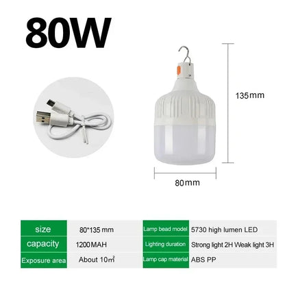 Rechargeable LED Camping Lantern, 3 Brightness Modes, USB Charging, PC Body, White Light, 20W–200W Portable Options - product view 2