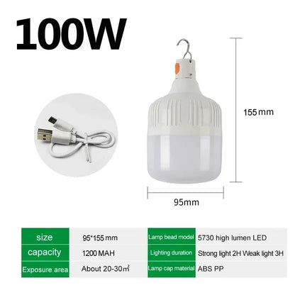 Rechargeable LED Camping Lantern, 3 Brightness Modes, USB Charging, PC Body, White Light, 20W–200W Portable Options - product view 3
