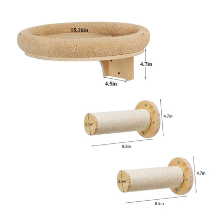 Wall-Mounted Cat Scratching Post, Pine Wood Climbing Ladder and Hammock Set for Indoor Cat Activity - product view 2