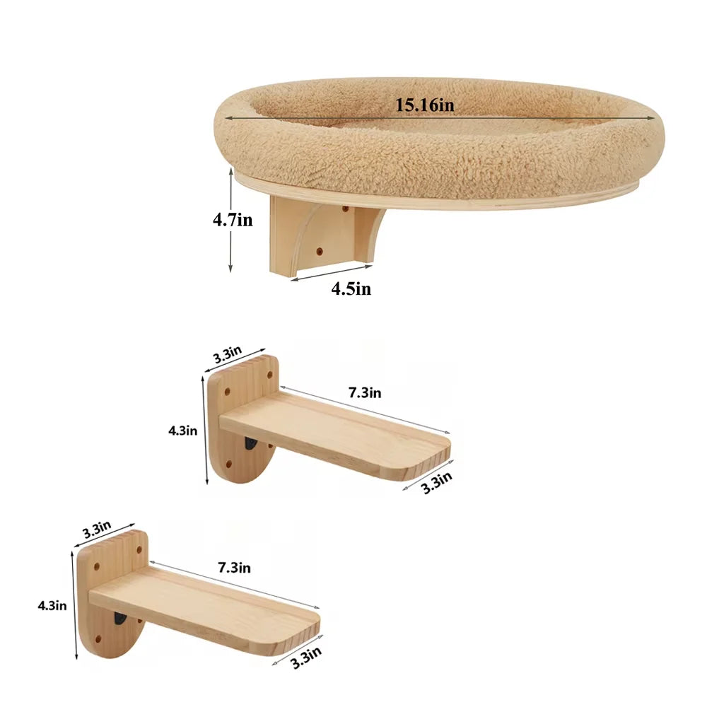 Wall-Mounted Cat Scratching Post, Pine Wood Climbing Ladder and Hammock Set for Indoor Cat Activity - product view 3