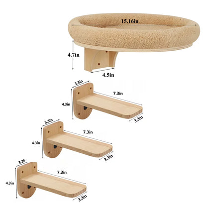 Wall-Mounted Cat Scratching Post, Pine Wood Climbing Ladder and Hammock Set for Indoor Cat Activity - product view 4
