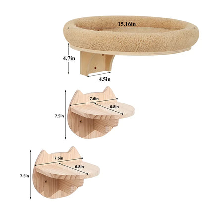 Wall-Mounted Cat Scratching Post, Pine Wood Climbing Ladder and Hammock Set for Indoor Cat Activity - product view 5